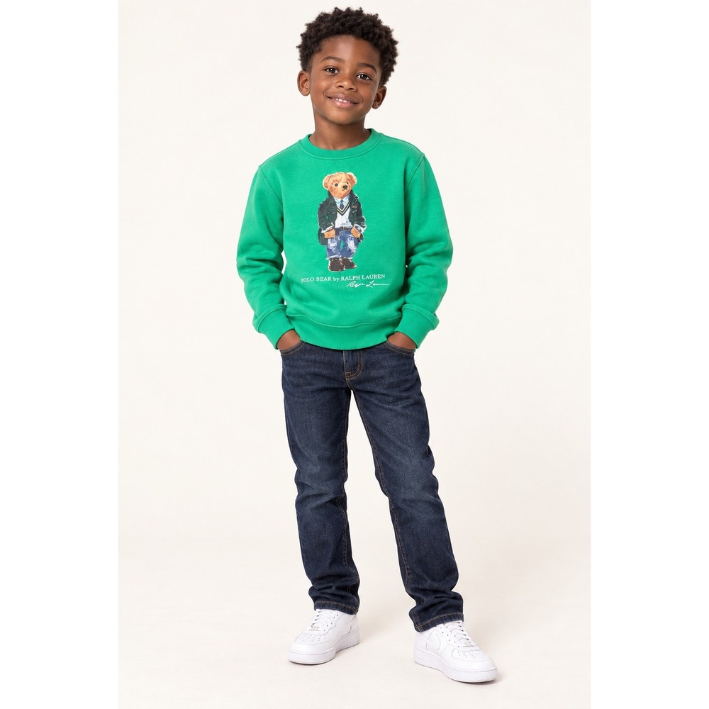 Polo Ralph Lauren Kids Green Polo Bear Graphic Fleece Sweatshirt Size 7